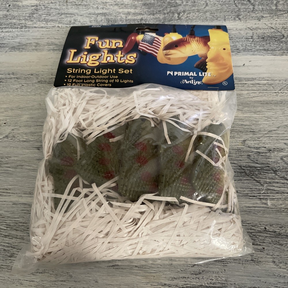 Vintage 2002 Primal Lite Mess'o'Trout Fun Lights String 12Ft String 10 Lights