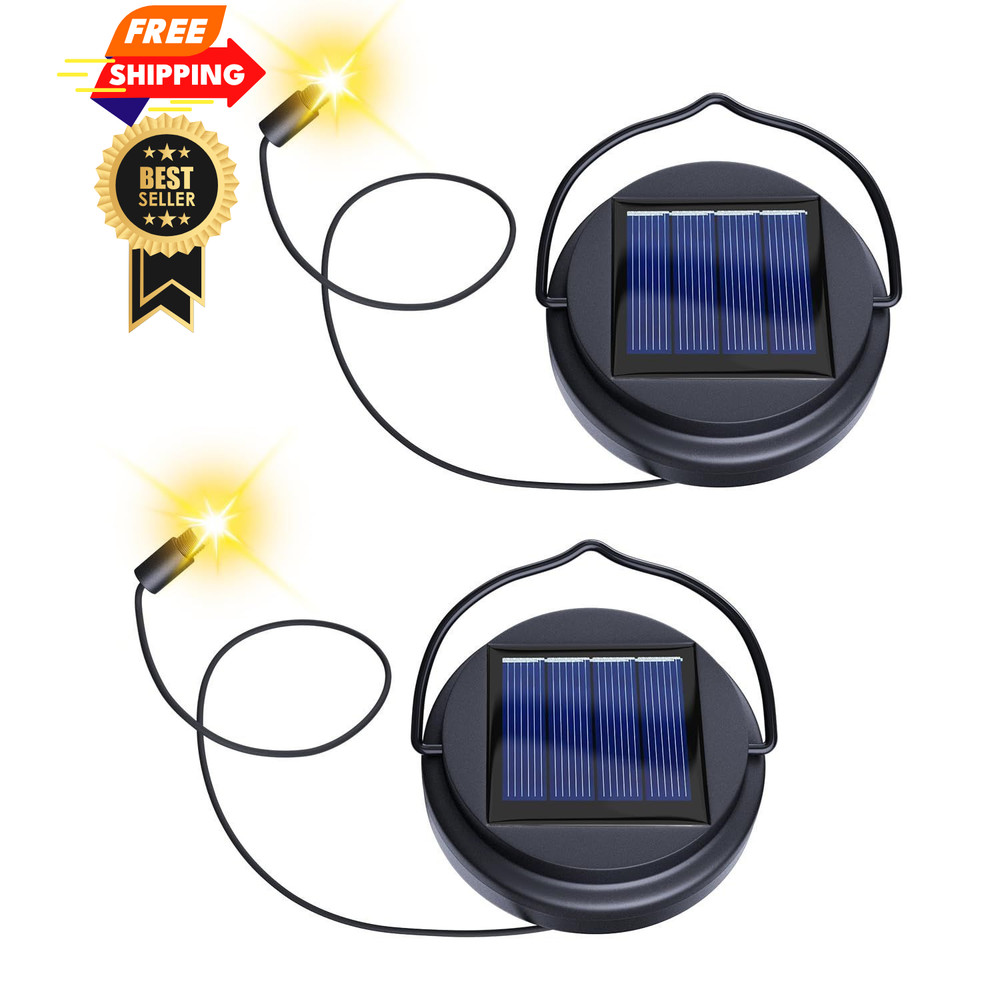 2 Pack Solar Light Replacement Tops for Hanging Lanterns, 3.54inch, Black