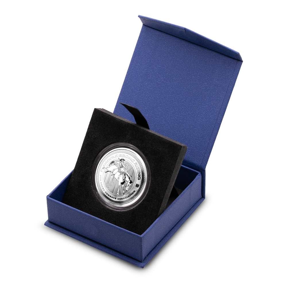 1 oz Reverse Proof Texas Mint PRCA Saddle Bronc Silver Round (Capsule, Box)