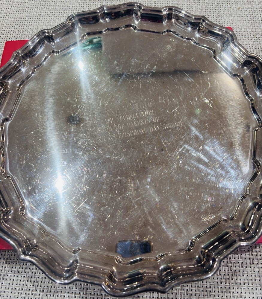 Reed & Barton Silverplate Chippendale Tray Engraved St. Patrick 14”