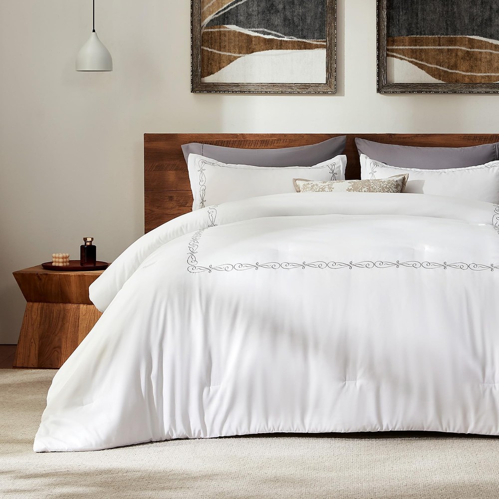 SLEEP ZONE Fall King Comforter Set, Luxury Hotel King, Elegant Scroll
