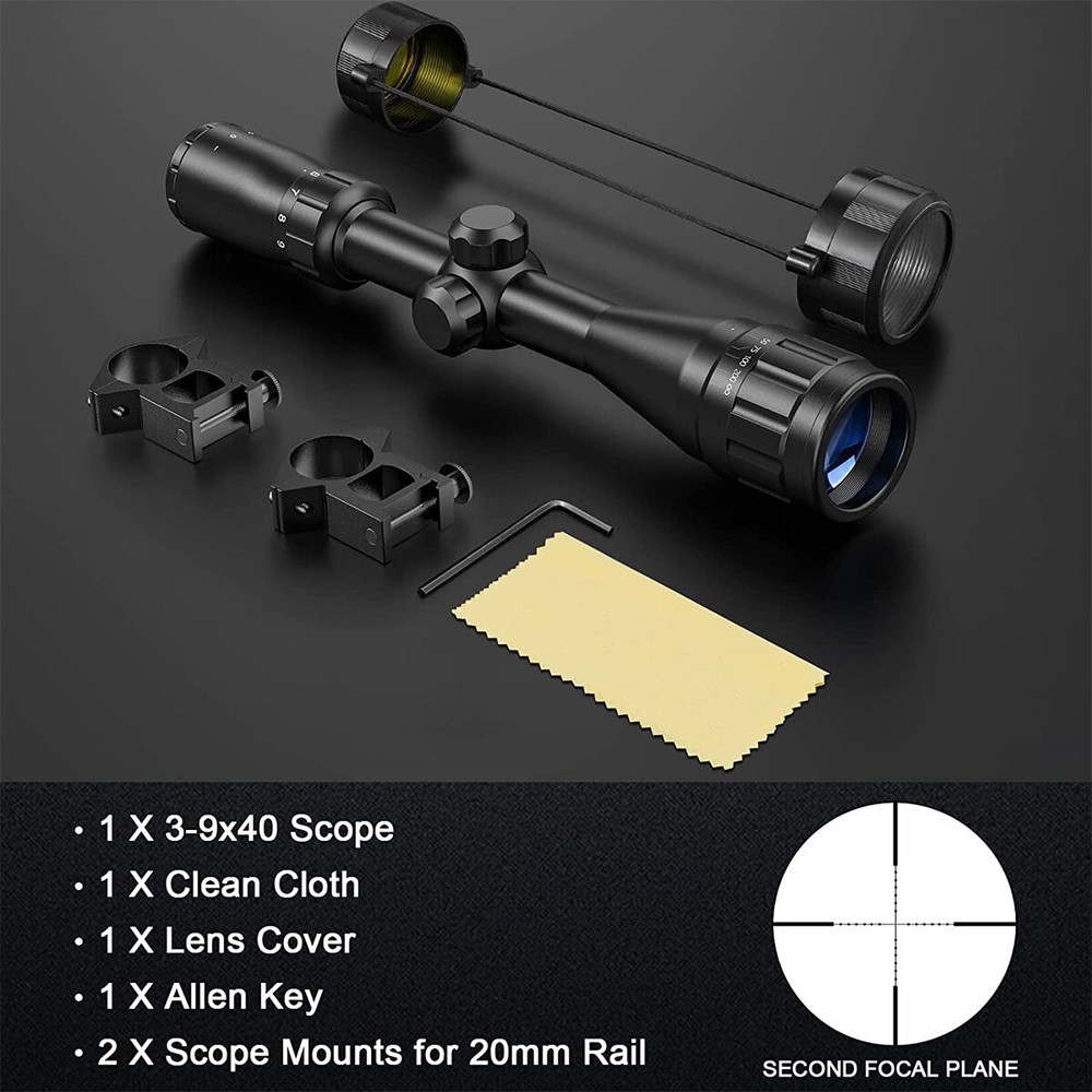3-9X40 Rifle Scope Mil-Dot Reticle Optics Scope W/ Mounts - Adjustable Objective
