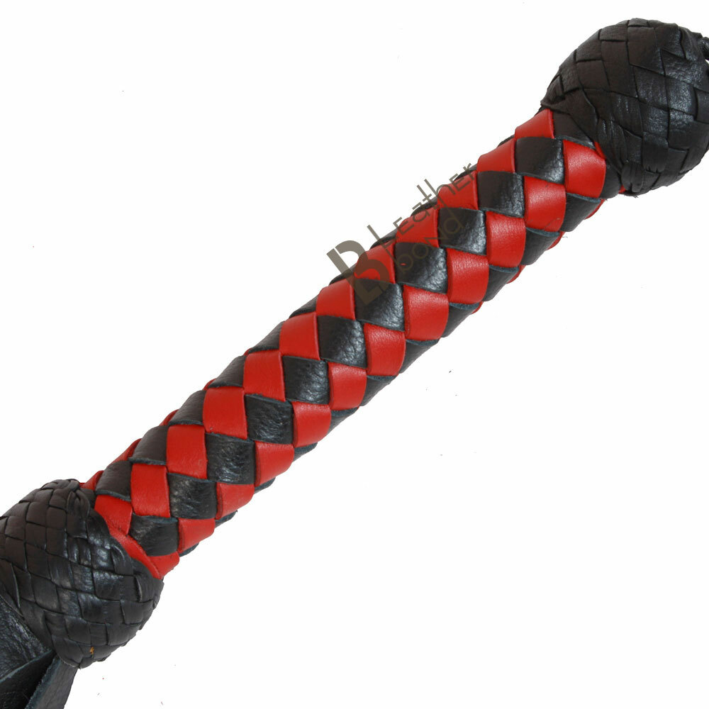 Real Genuine Cow Hide Leather Flogger 25 Falls Red Black Heavy Duty Thick Falls