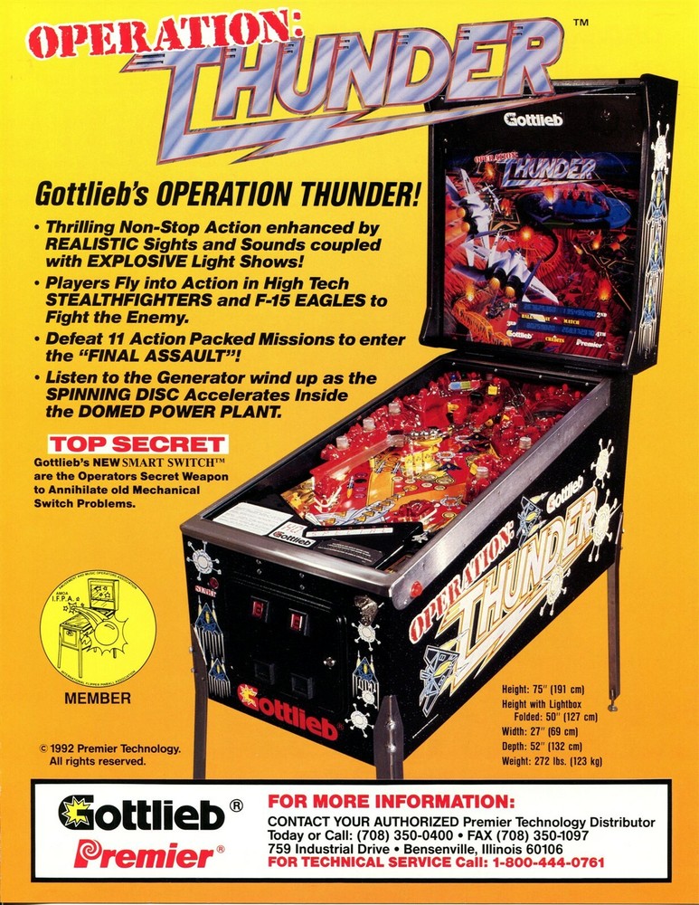 Operation Thunder Gottlieb Pinball Flyer / Brochure / Ad Mint