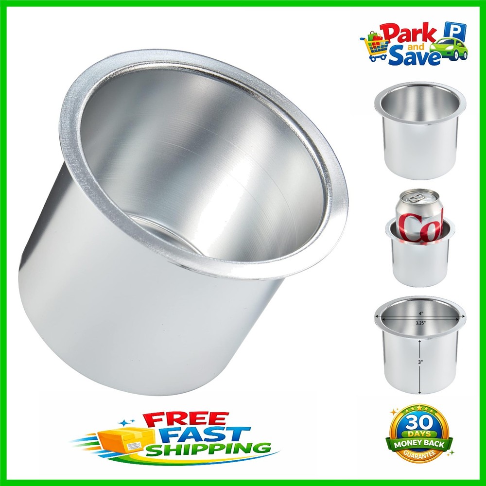 3" Deep Vivid Silver Drop-In Poker Table Cup Holder - Rust-Resistant Design