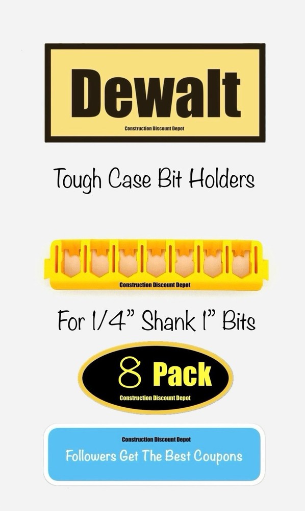 8 Pack Dewalt Tough Case Yellow Bit Holder  1" bits 1-in.