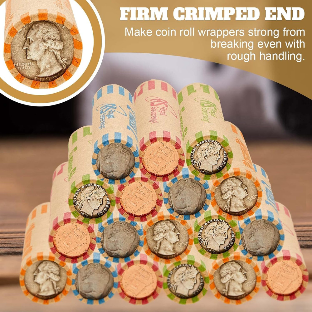 72 Pcs Coin Wrappers Preformed Assorted Heavy Duty Coin Rolls Wrappers Includes