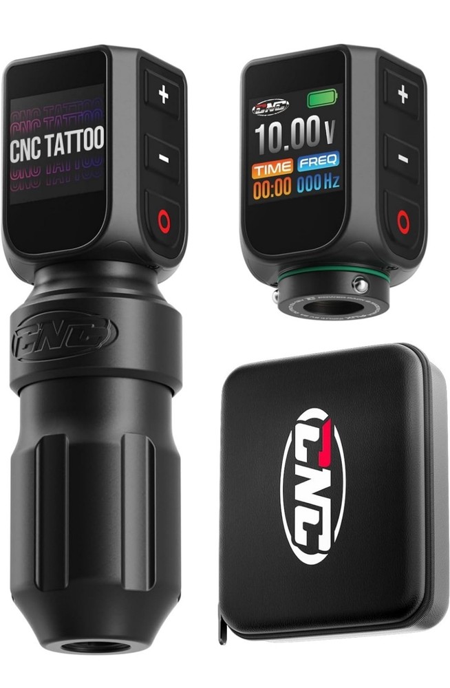 CNC E77Pro Wireless Tattoo Machine Adjustable Stroke LED Screen 2 Batteries CASE