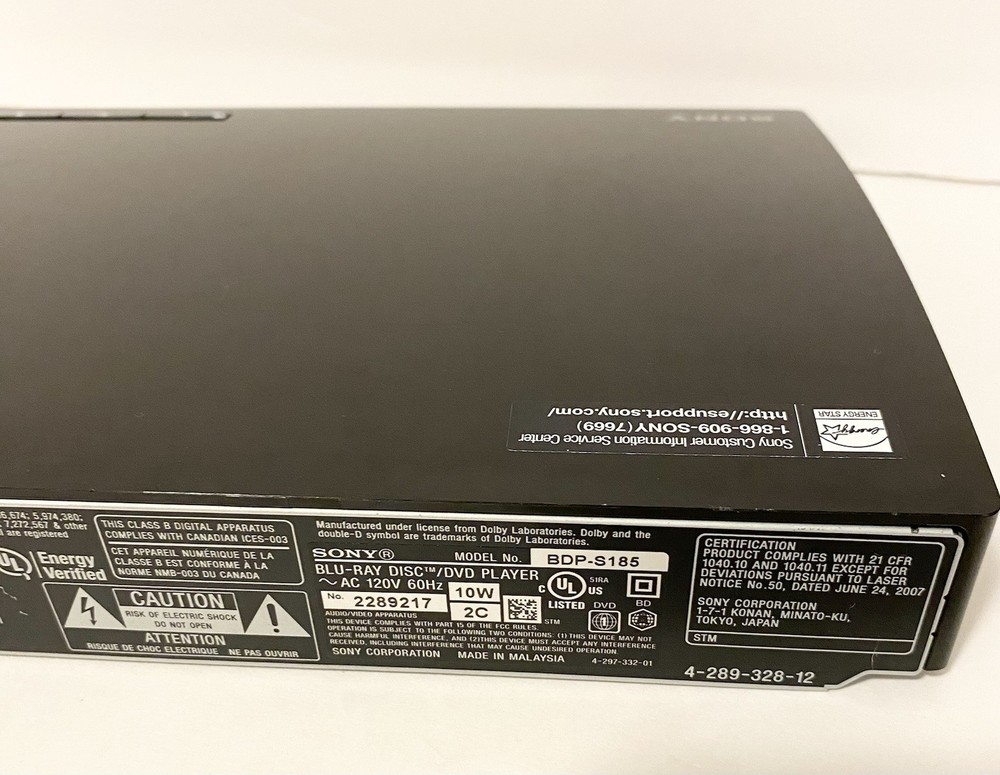 Sony BDP-S185 Blu-Ray & DVD Player Tested Working