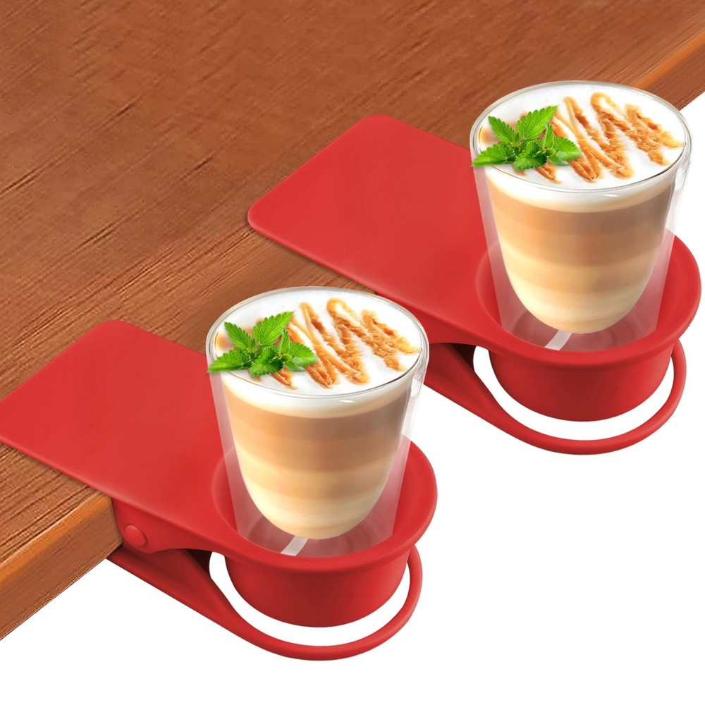 2-Pack Table Edge Cup Holder - Versatile Clip for Drinking Cups, Mugs & Bottl...