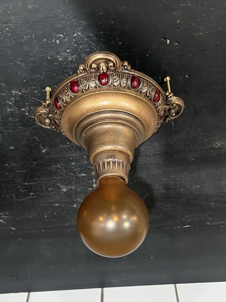 Antique Polychrome Single Socket Flush Mount Fixture Rewired 57H