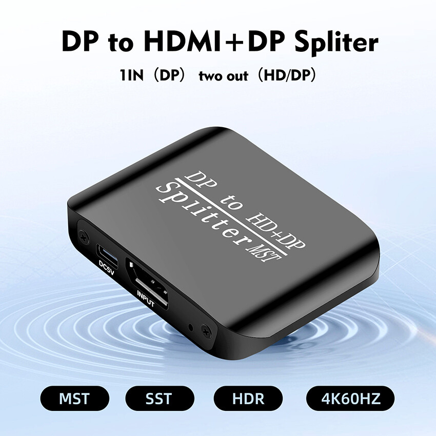 DP to DP + HDMI 2-in-1 Distributor MST Two screen Separate Display Connection