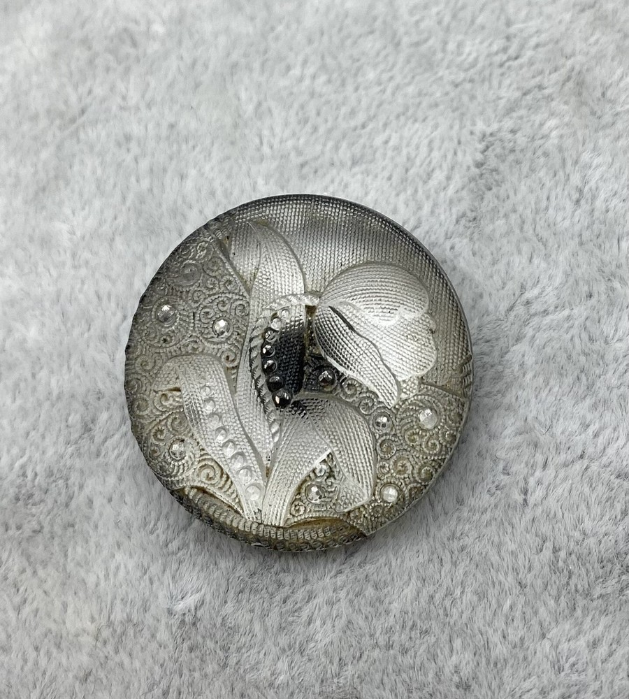 Antique Lacy Glass Button. Floral Design