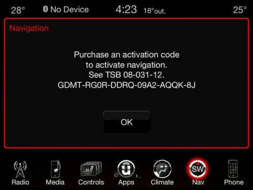 CHRYSLER RA3 Navigation Activation Uconnect 8.4