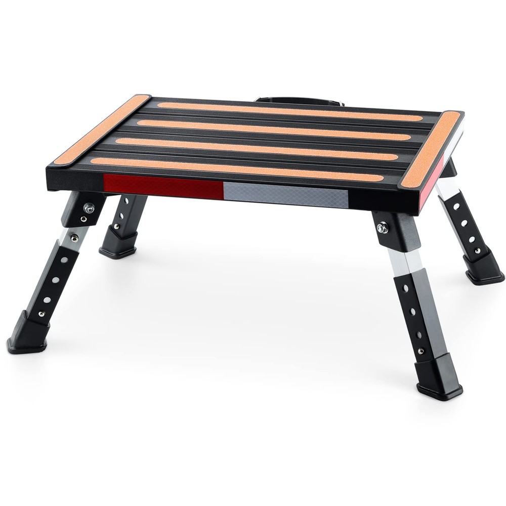 RV Stool, Adjustable Height Folding Step with Non-Slip Surface, Rubber Feet,