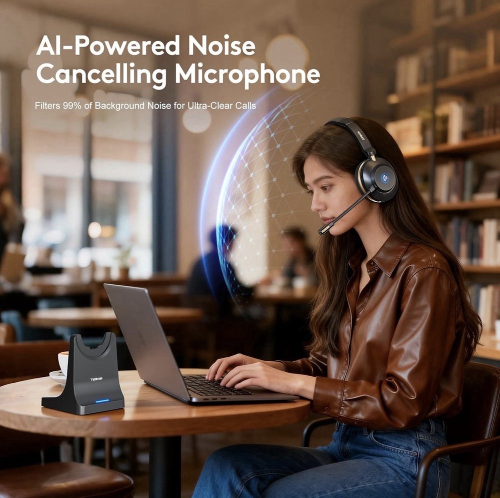 Wireless Headset with Mic for Work,6.0 Bluetooth Headset with Microphone,45 H...