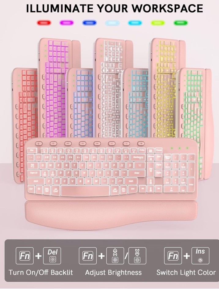 MA 12 Pro RGB Backlit Wireless Keyboard Mouse Combo -Pink