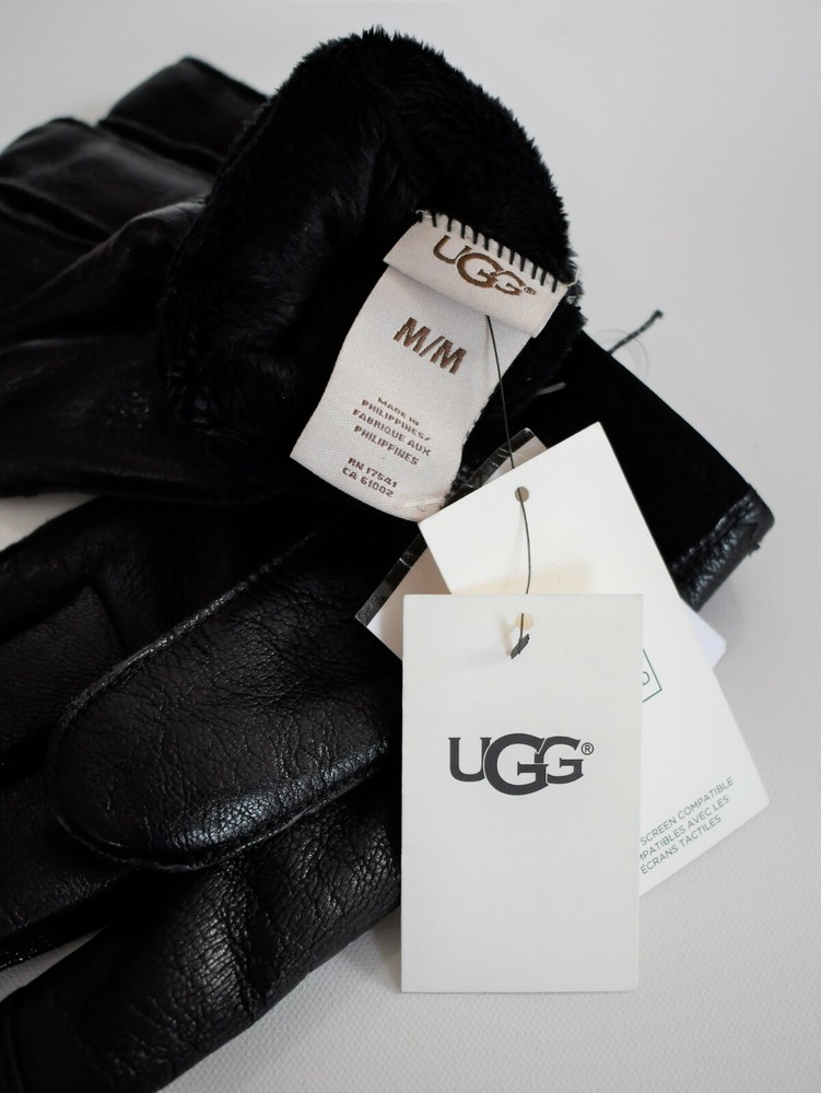 $95 New Authentic UGG MIXED LEATHER TECH TOUCH SCREEN COMPATIBLE Gloves M L