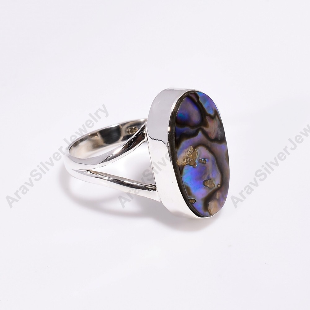 925 Sterling Silver Handmade Ring with Abalone Shell Gemstone