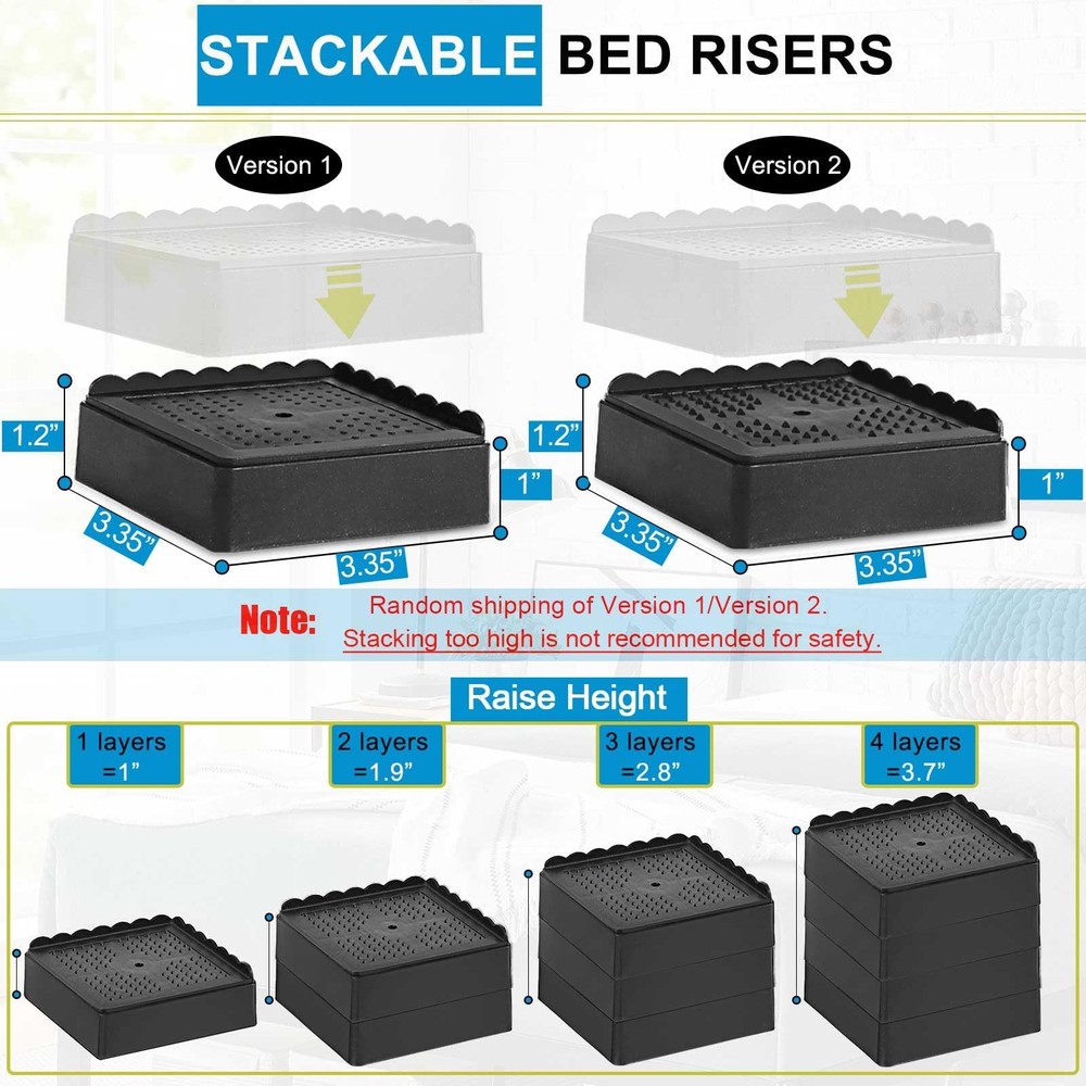 Adjustable Bed Risers Heavy Duty 1-4 Inch Stackable Furniture Riser Blocks