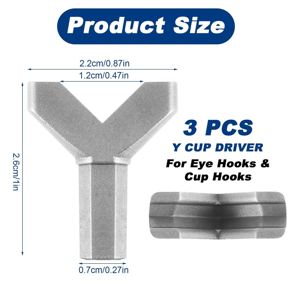 3pcs Y Shape Cup Hook Installer and Remover, Wing Nut Driver Bit, Mug Hooks, ...