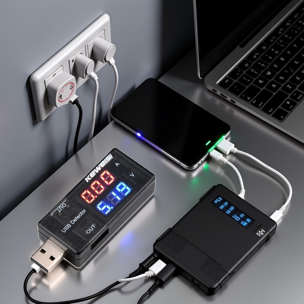 USB Power Meter, USB Current Meter, 3-9V 0-5A Voltage Tester Multimeter, LCD ...