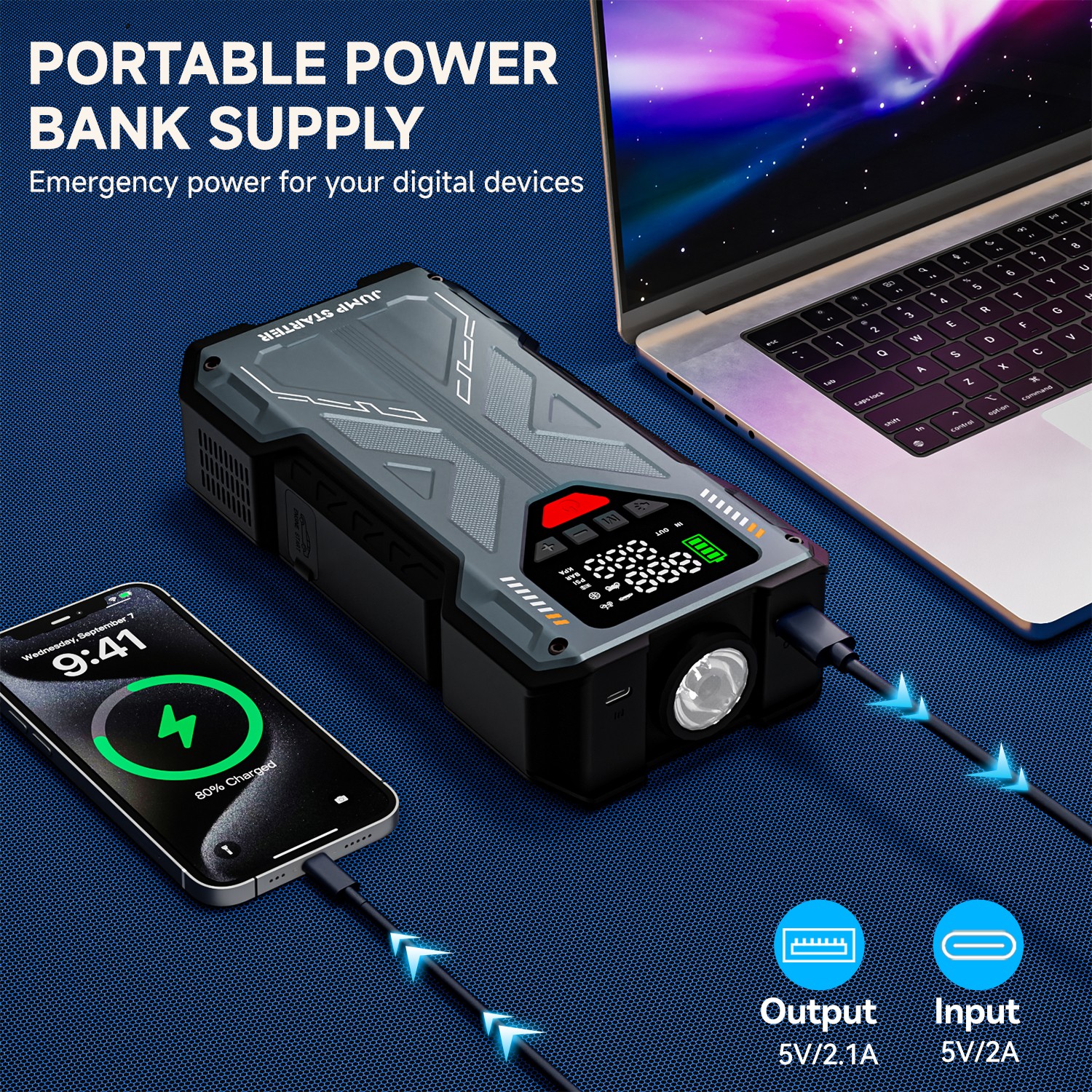 6000A Jump Starter with Air Compressor Ortable 12V Car Battery Booster PowerBank