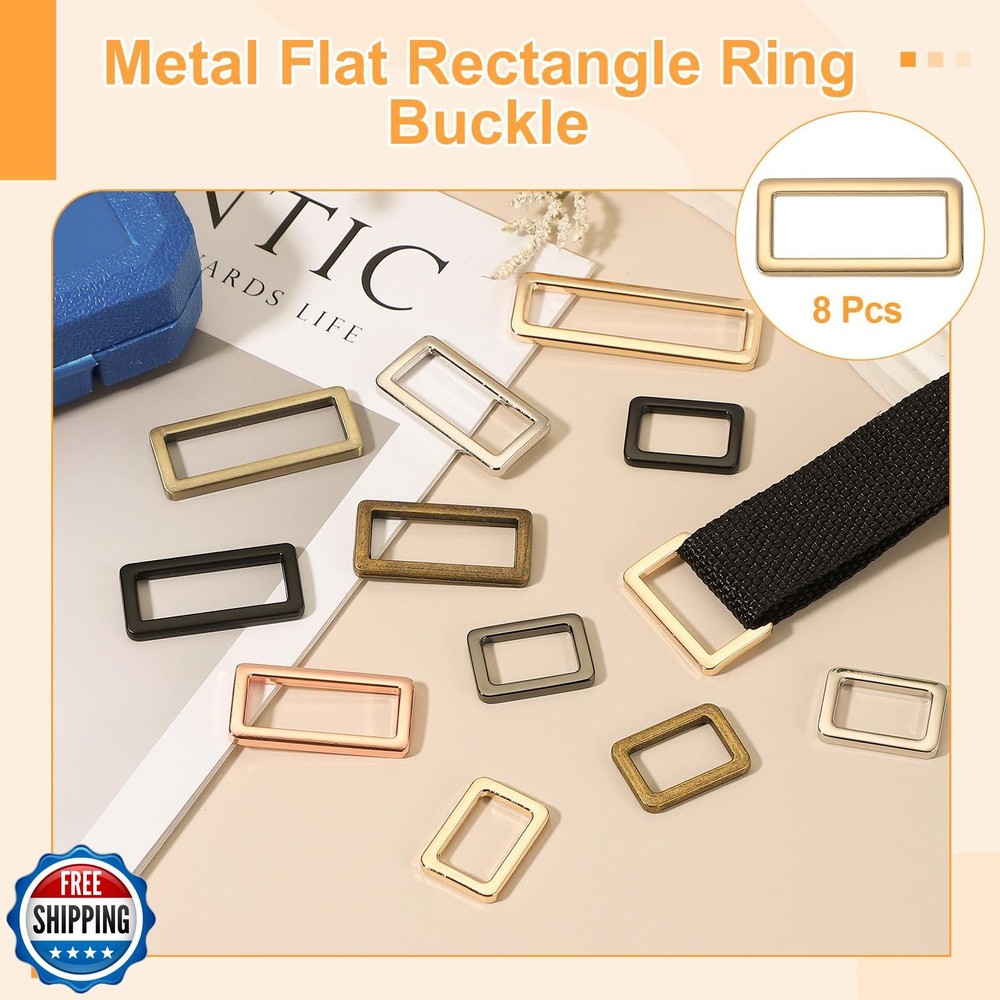 uxcell 8pcs Metal Flat Rectangle Ring, 39mm(1-1/2inch) Metal Rectangular Buck