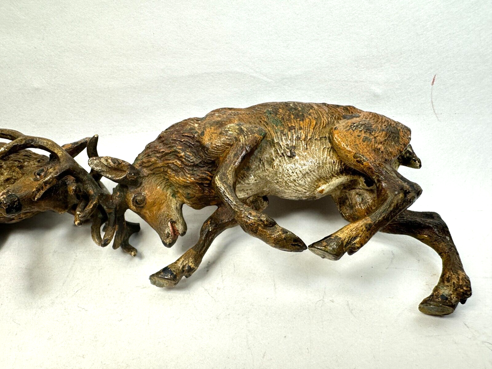 Large Vintage Vienna Bronze Stags Fighting