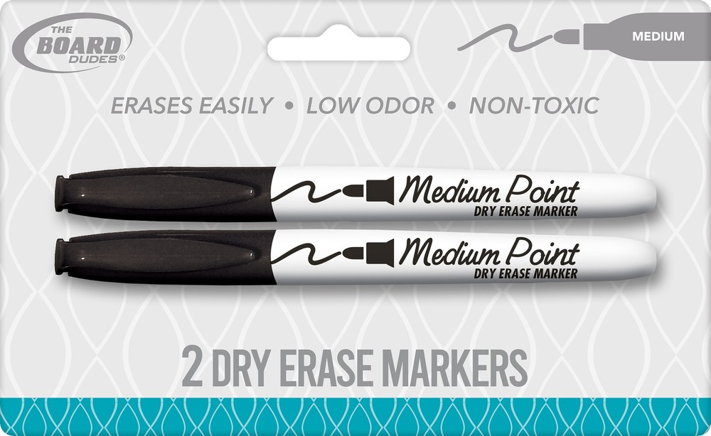 Board Dudes Medium Tip Dry Erase Markers 2/Pkg-Black