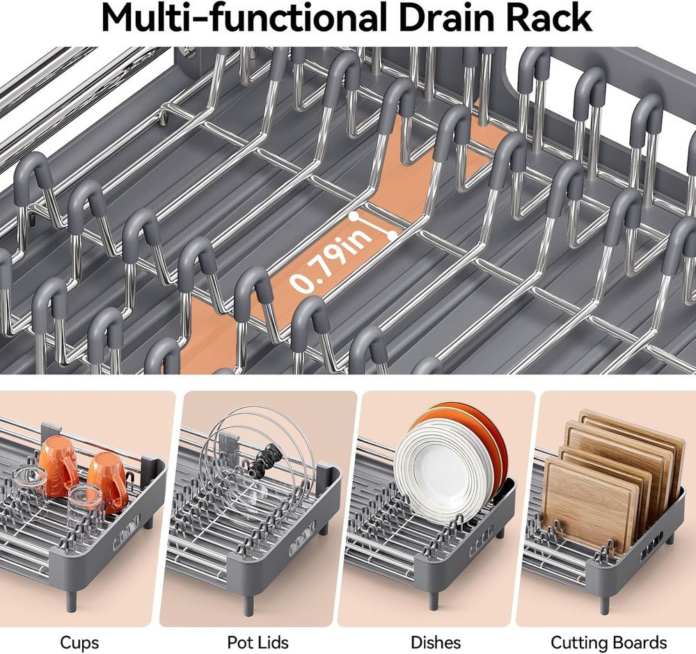 Stainless Steel Dish Drying Rack Dish Drainer Kitchen Counter Extendable