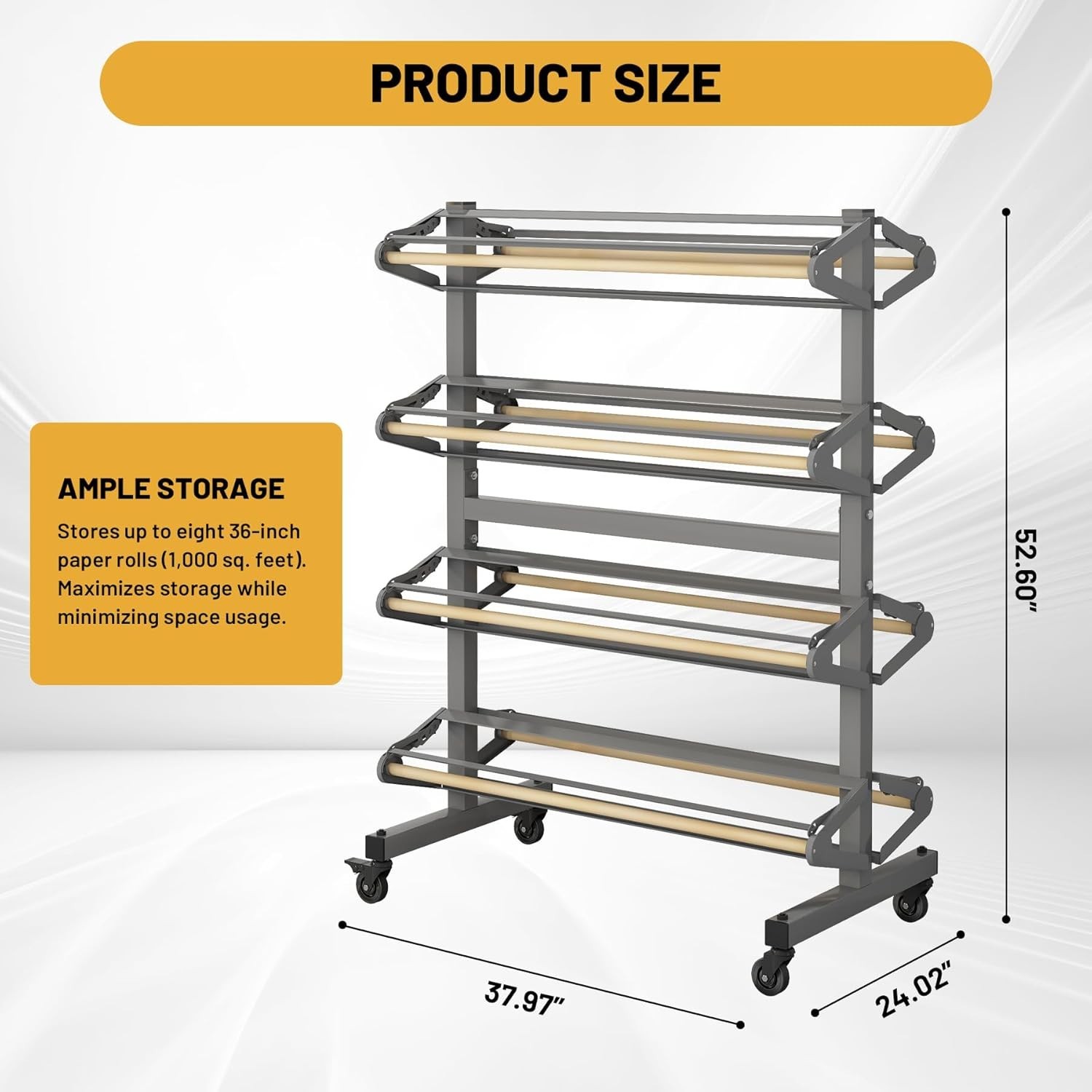 Large Paper Roll Holder Rack for 8 Roll 36" Rolls Dispenser Stand and Cutter