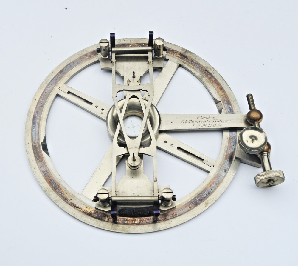 A Fine German Silver 6in Swing Arm Protractor, Stanley.