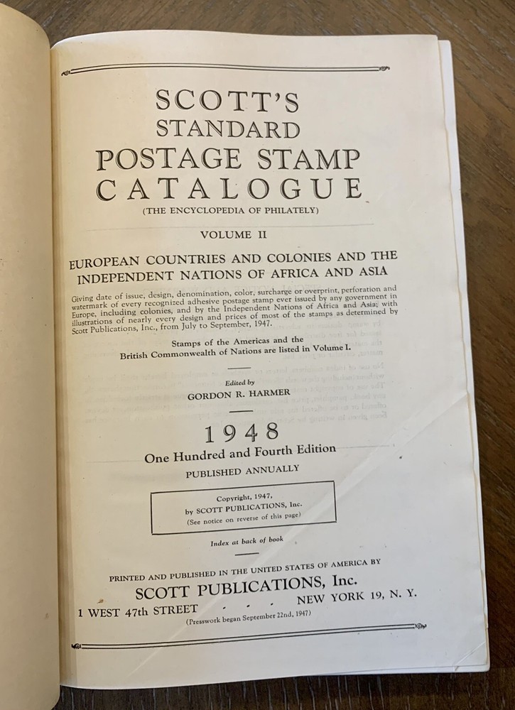 1948 Scott’s Standard Postage Stamp Catalogue Volume 1 & 2