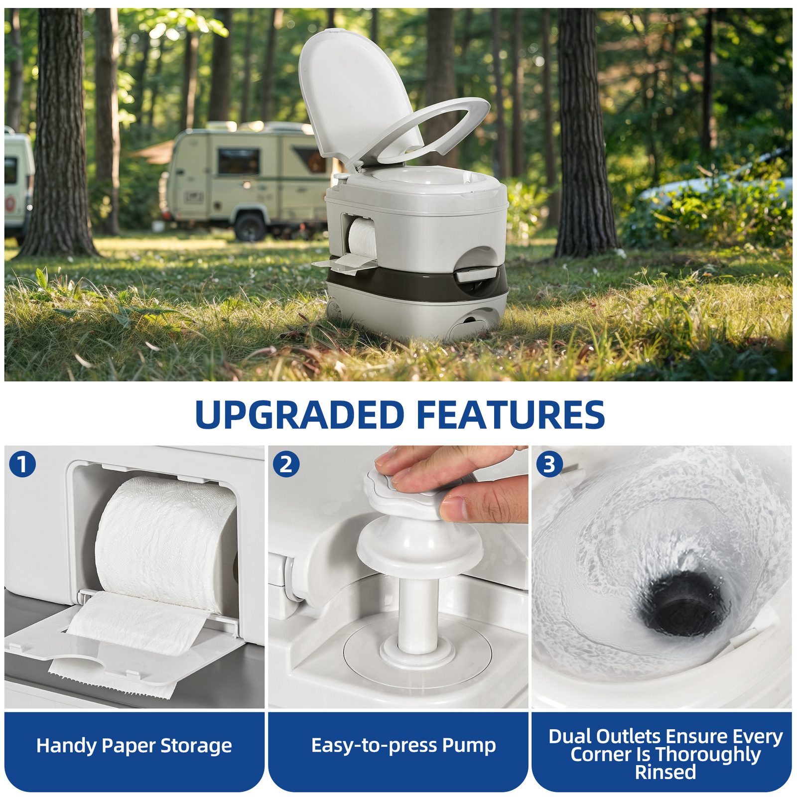 6.34 Gal Portable Toilet Porta Potty with Pressurized Flush Pump for Camping RV