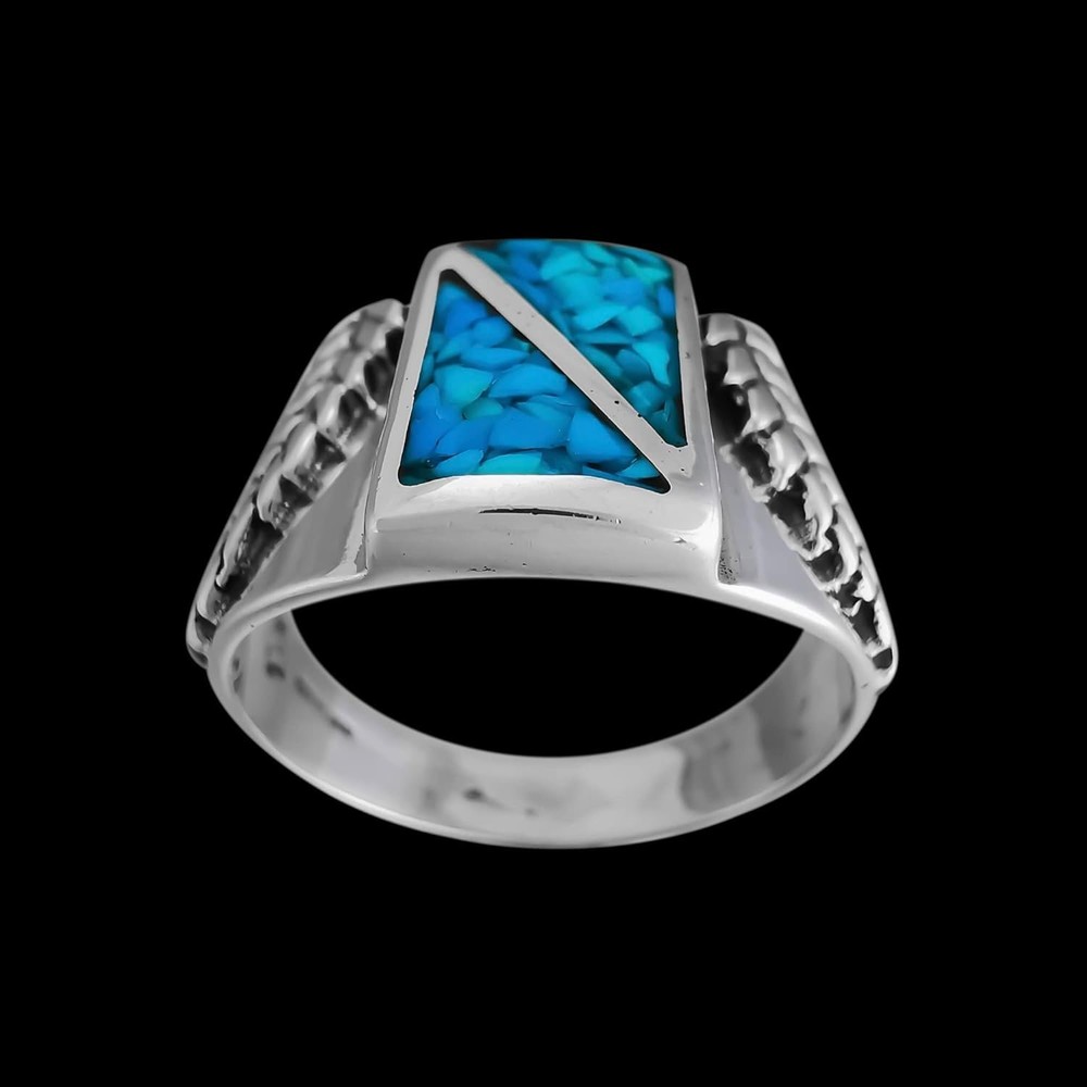 Size 9-925 Sterling Silver Turquoise Sectioned Rectangle Ring, Regal Fern...