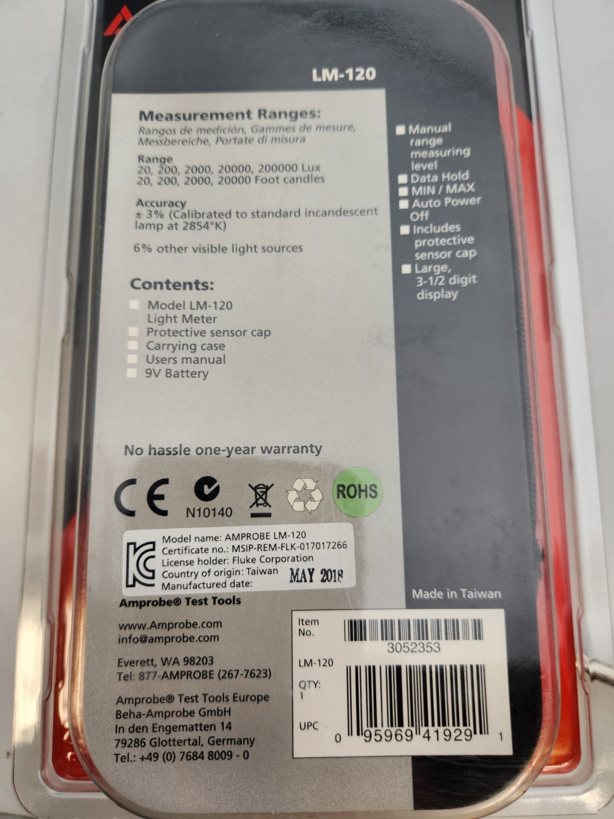 AMPROBE LM-120 Light Meter Auto Ranging, NEW OLD STOCK