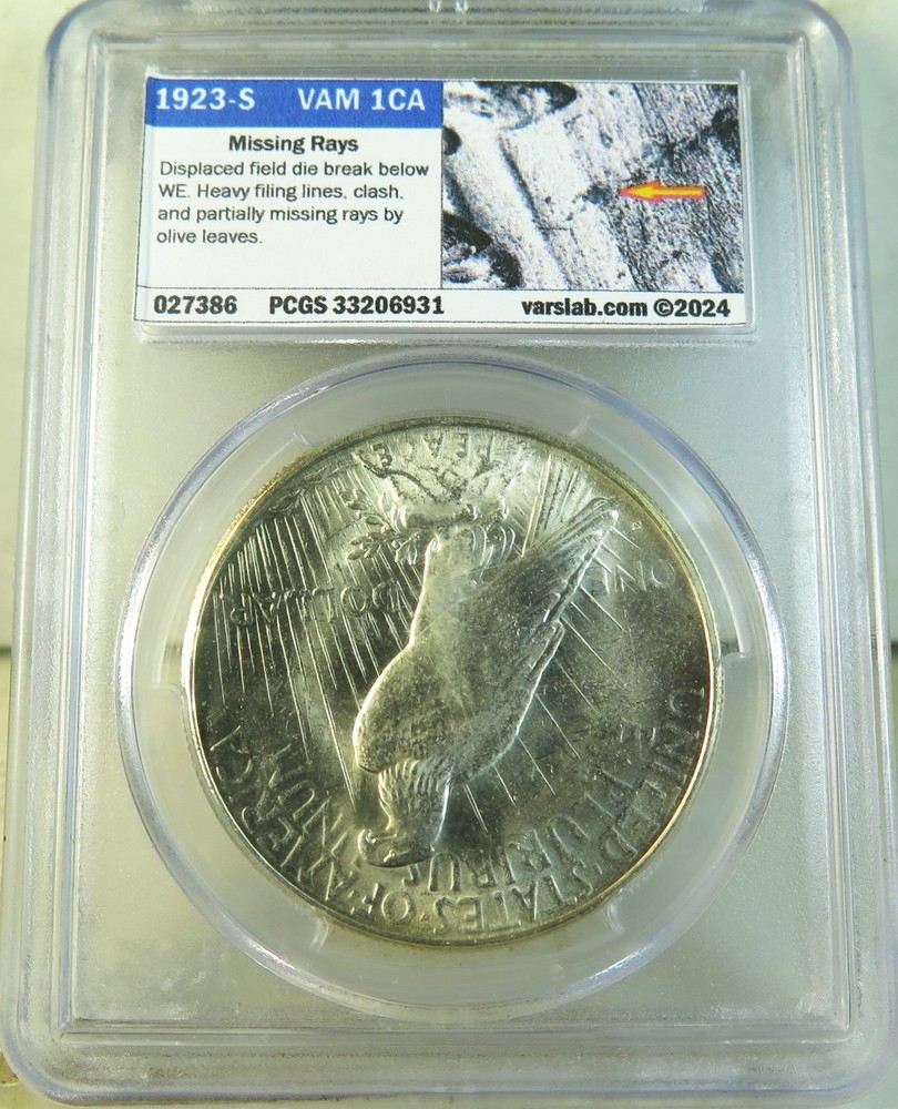 1923 S Peace dollar PCGS MS61 *VAM 1CA missing rays* BR