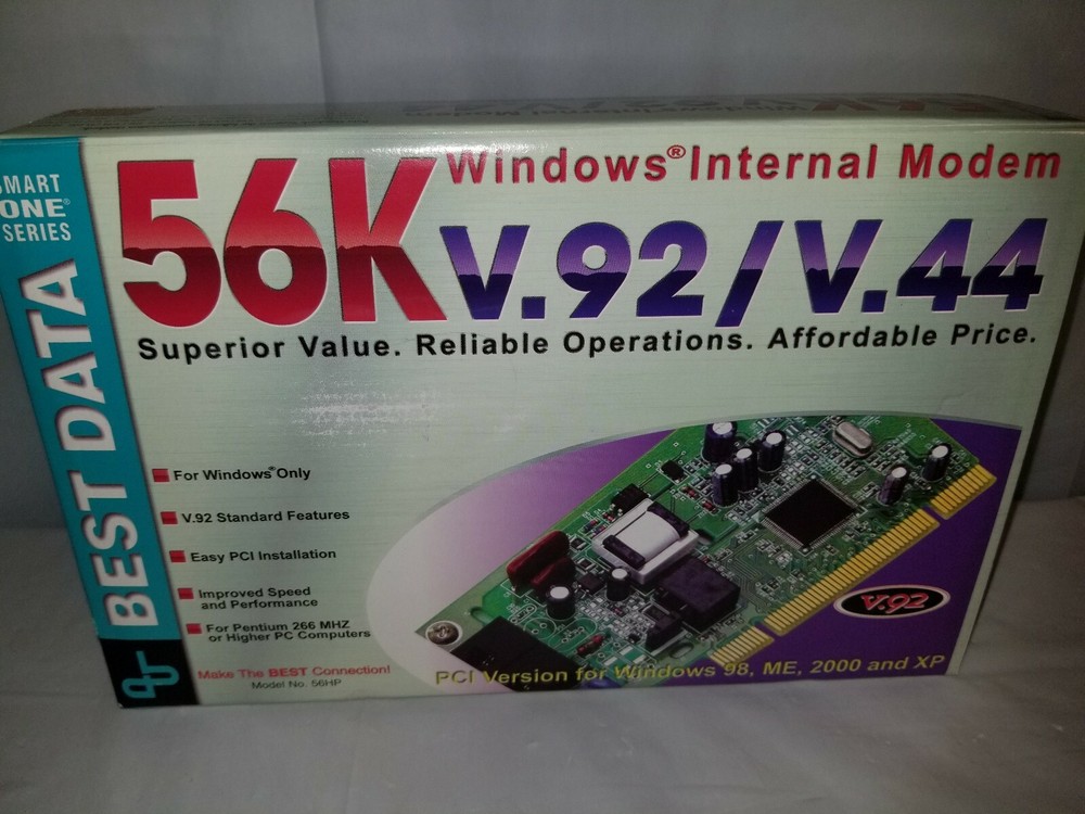 Best Data Windows Internal Modem 56K v.92/v.44 Windows 98 ME 2000 XP Model 56HP