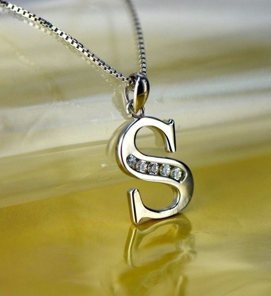 925 Sterling Silver Initial Letter CZ Pendant