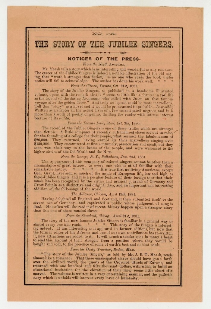 Fisk Jubilee Singers 1882 Black African American Cappella Ensemble Und. Railroad