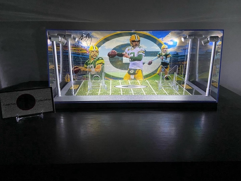 Aaron Rodgers Custom 2 Mini Helmet display case with LED lights-Green bay