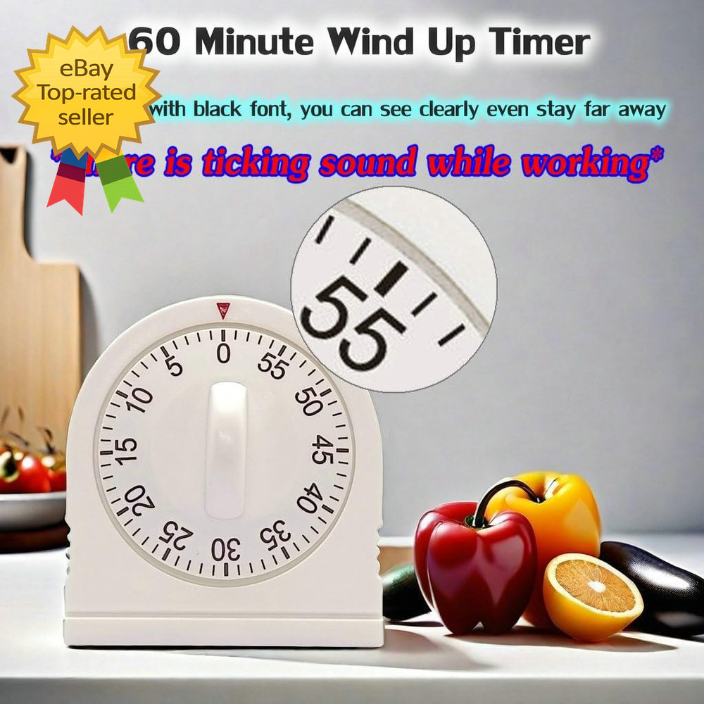 60 Minute Wind up Timer Visual Mechanical Timer with Loud Alarm Manual Countdow