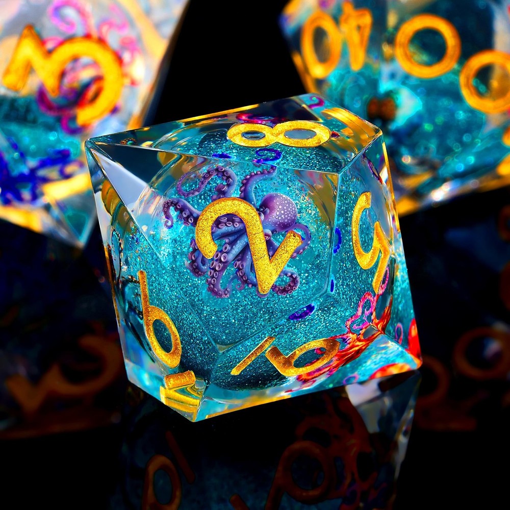 Octopus Liquid Core DND Dice Set, 7Pcs Sharp Edge D&D Dice with Gift Box, for...