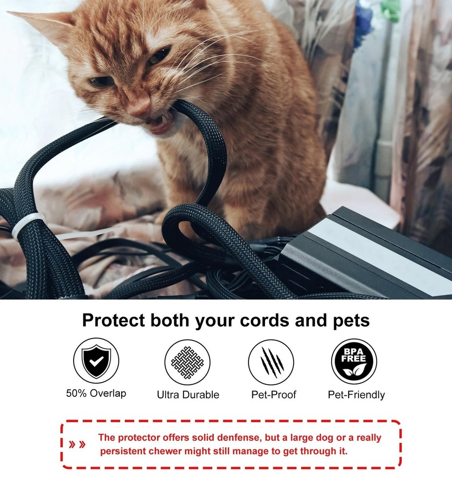 Secbolt Chew-Proof 10ft x 1/2in Cable Protector - Bite-Resistant Black for Pets