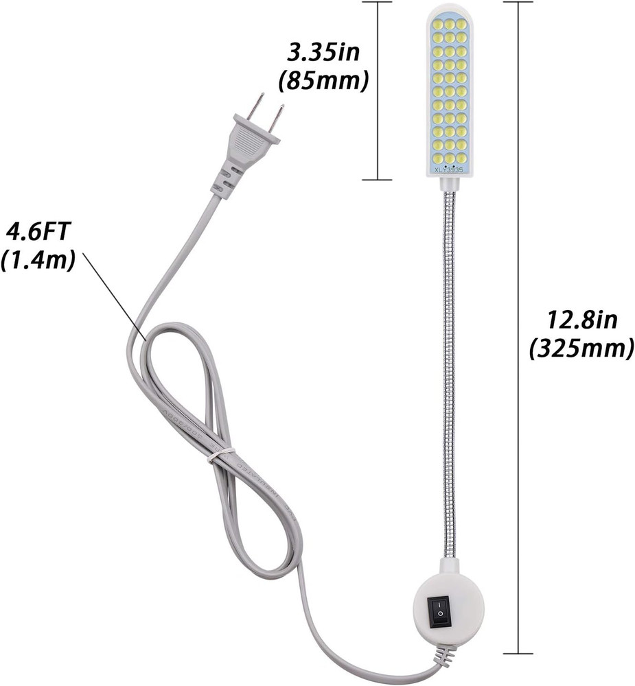Sewing Machine Light Gooseneck Work Light with Magnetic Mounting Base, White Sof