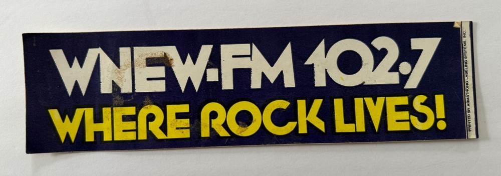 WNEW FM Radio NYC Vintage Bumper Sticker Early 1970s