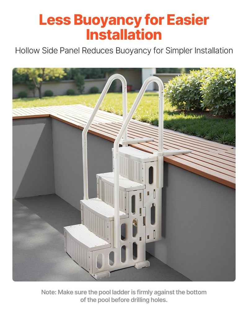 Rounded Grip 4-Step Pool Steps 400lb Max 48-54in Double Handrail