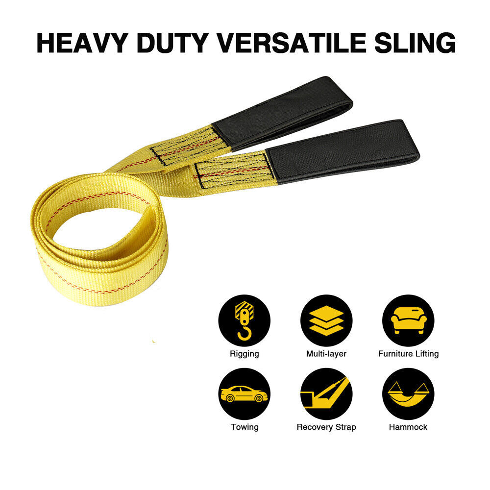 2" x 6ft Nylon Web Lifting Sling Tow Strap Eye & Eye with Heavy Duty Flat Loops
