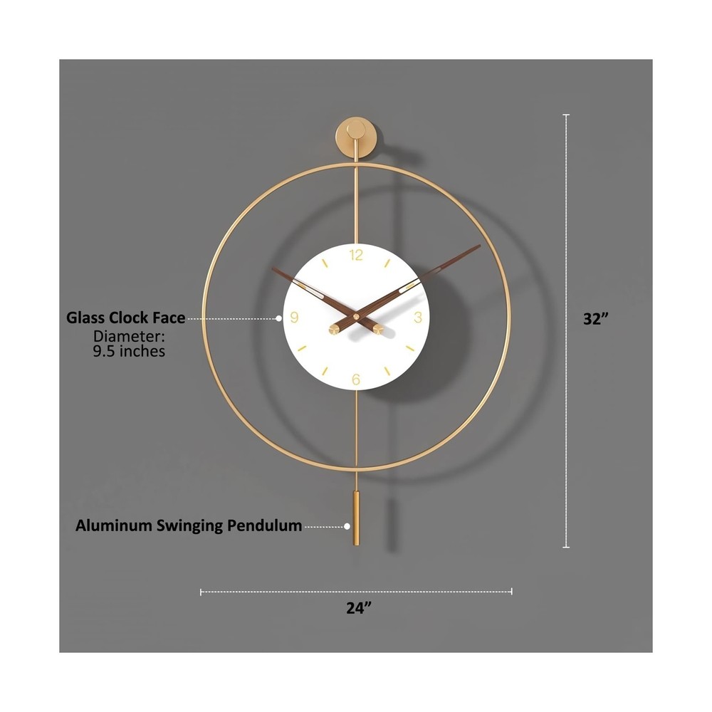 SHISEDECO Classical Large Pendulum Wall Clock, Decorative and Metal Frame, wi...